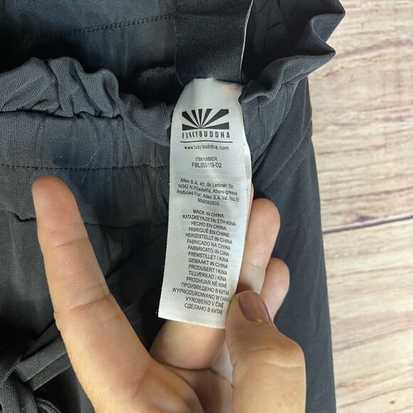 Funky Buddha Womens Tie Front Wide Leg Pants Size Small Lagenlook Boho Black - Picture 9 of 9